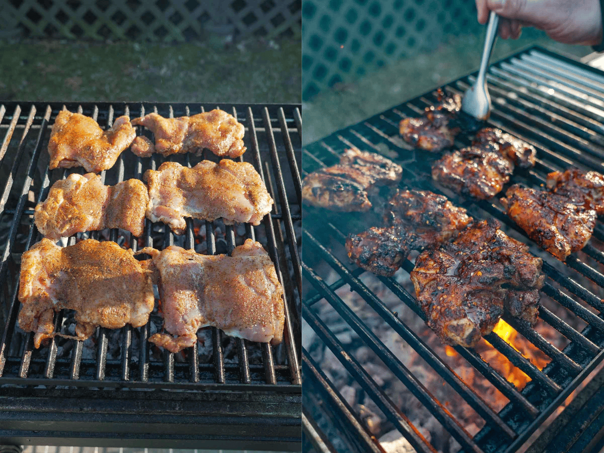 The chicken is grilled and basted in some of our spicy chili oil. 