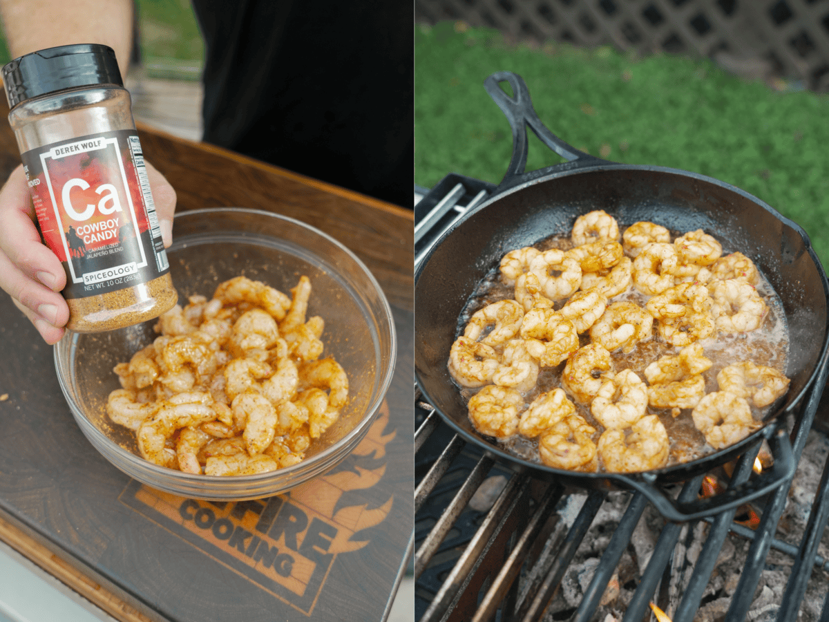 The fresh shrimp is seasoned with Derek's favorite new seasoning, Cowboy Candy, giving it sweet jalapeno-flavored heat.