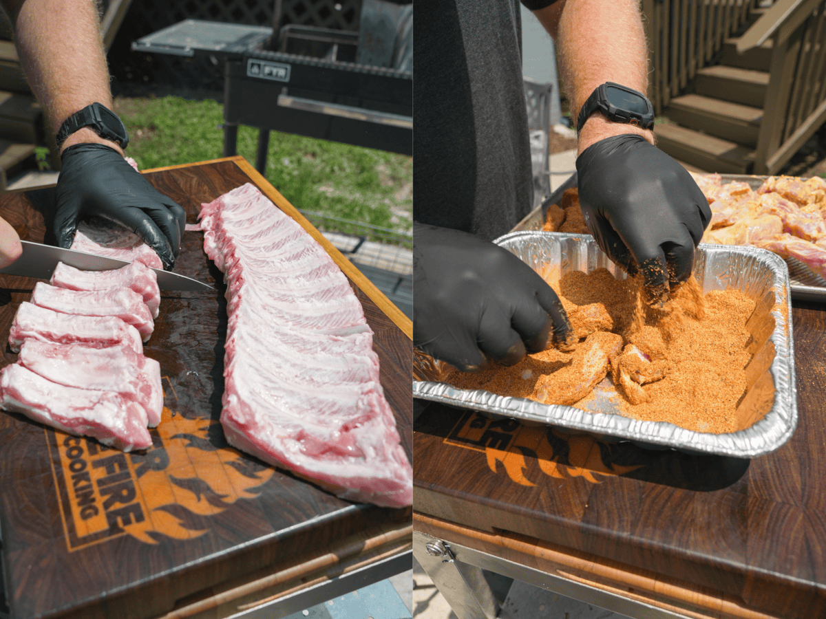 The ribs are cut and seasoned by Derek, all part of getting the perfect flavor in every bite.