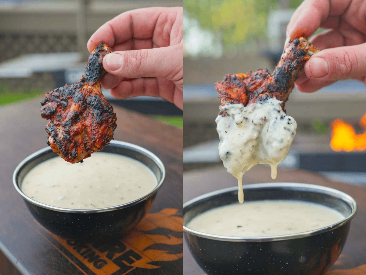 The tasty chicken legs are dipped in our freakin' delicious homemade queso.
