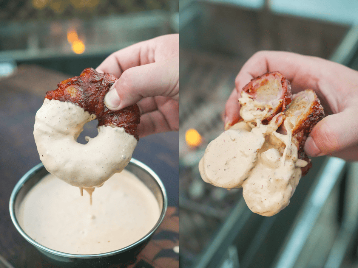 A dipped shot of the final dish.