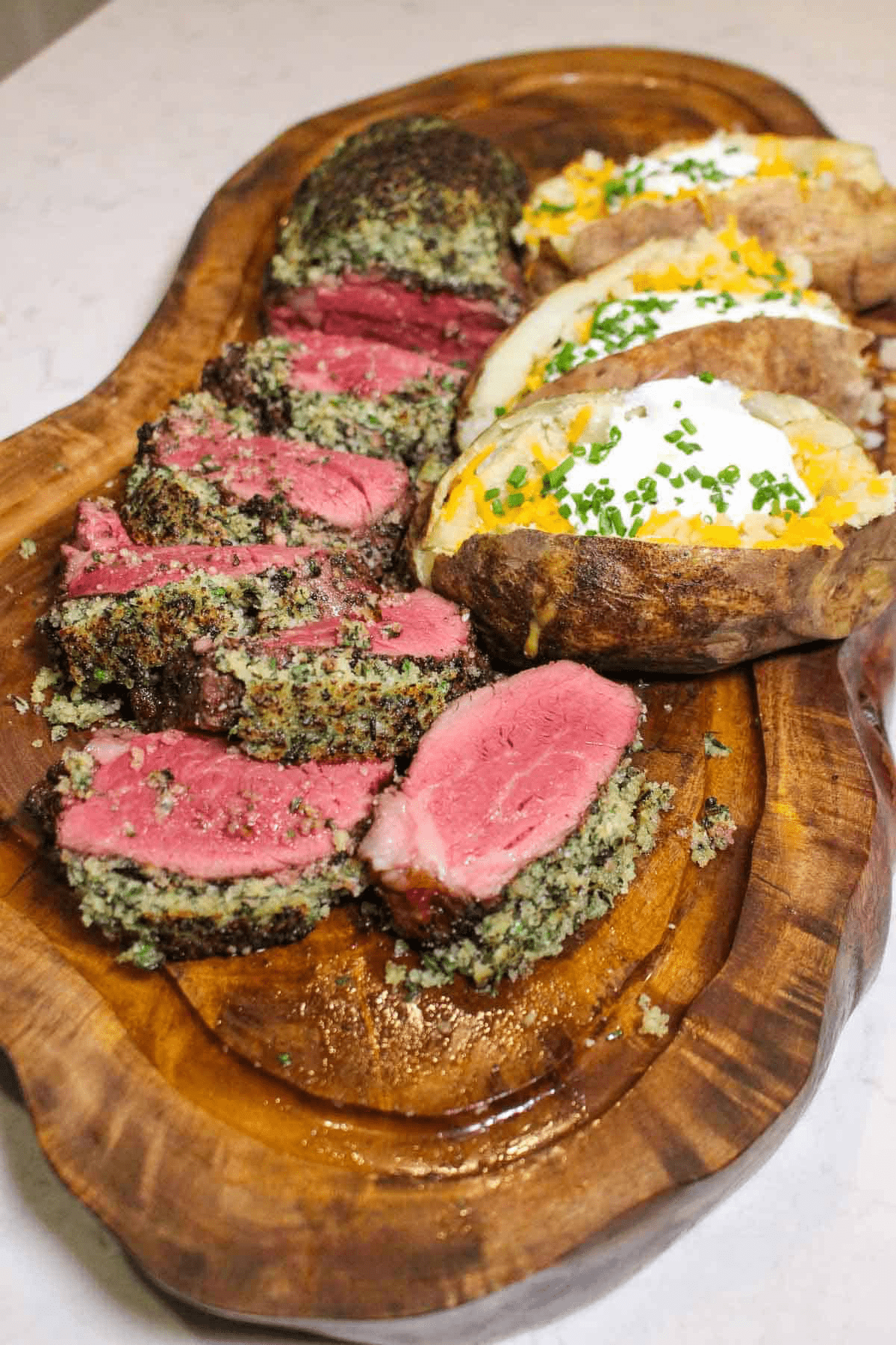 Sliced beef tenderloin.