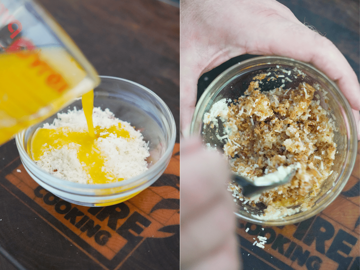 2 photos show the process of making the crust for the dish.