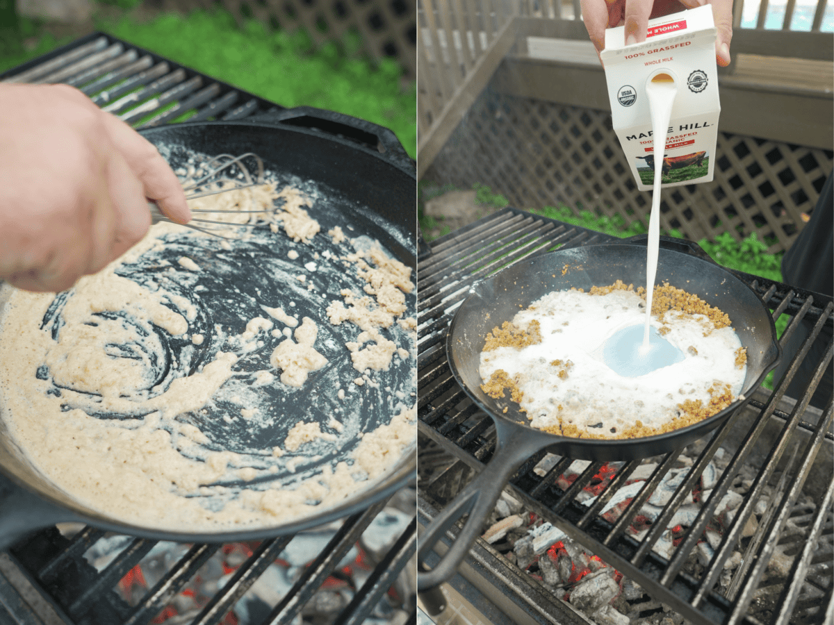 Making the rue for the steak Mac and cheese.