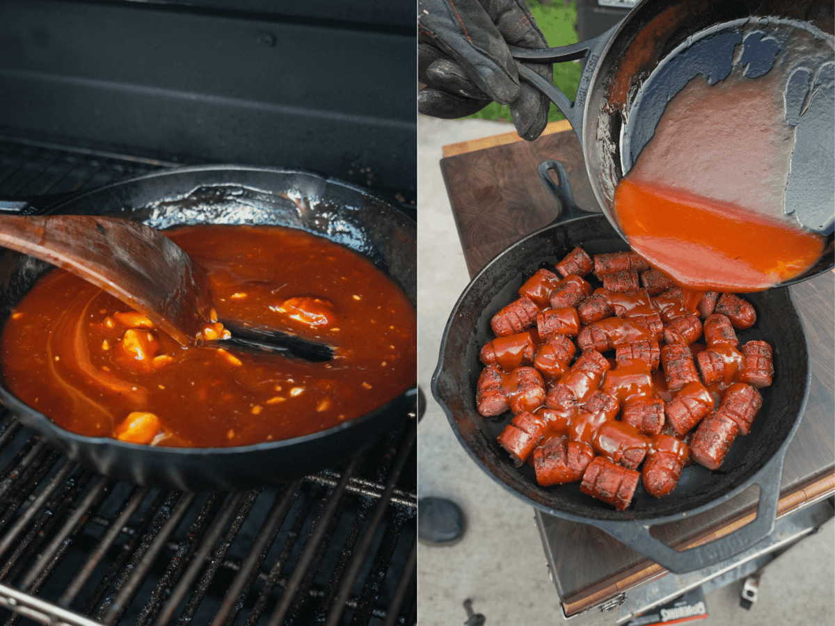 Making the BBQ Sauce for the hot dog bites.