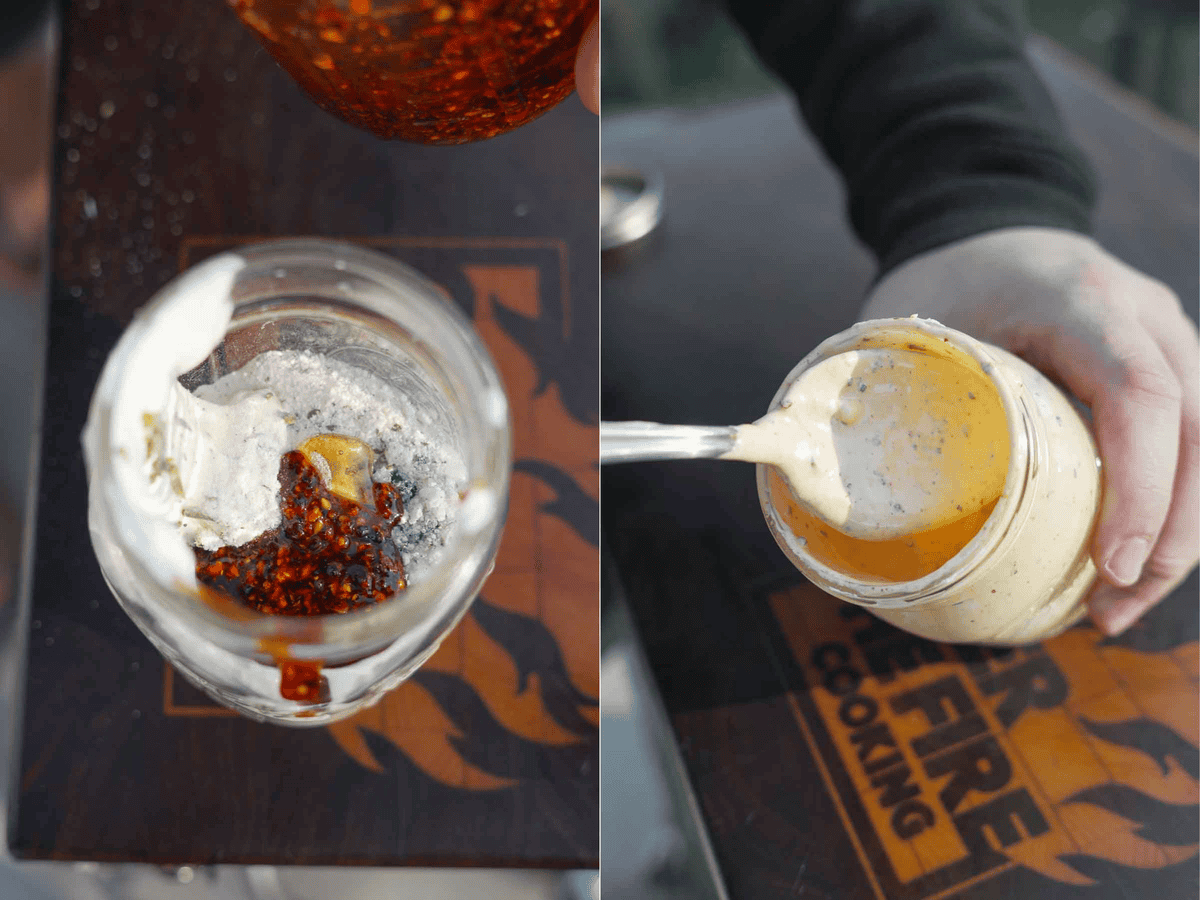 The hot honey ranch dressing is easy to make - it gets a kick from some chili crunch.