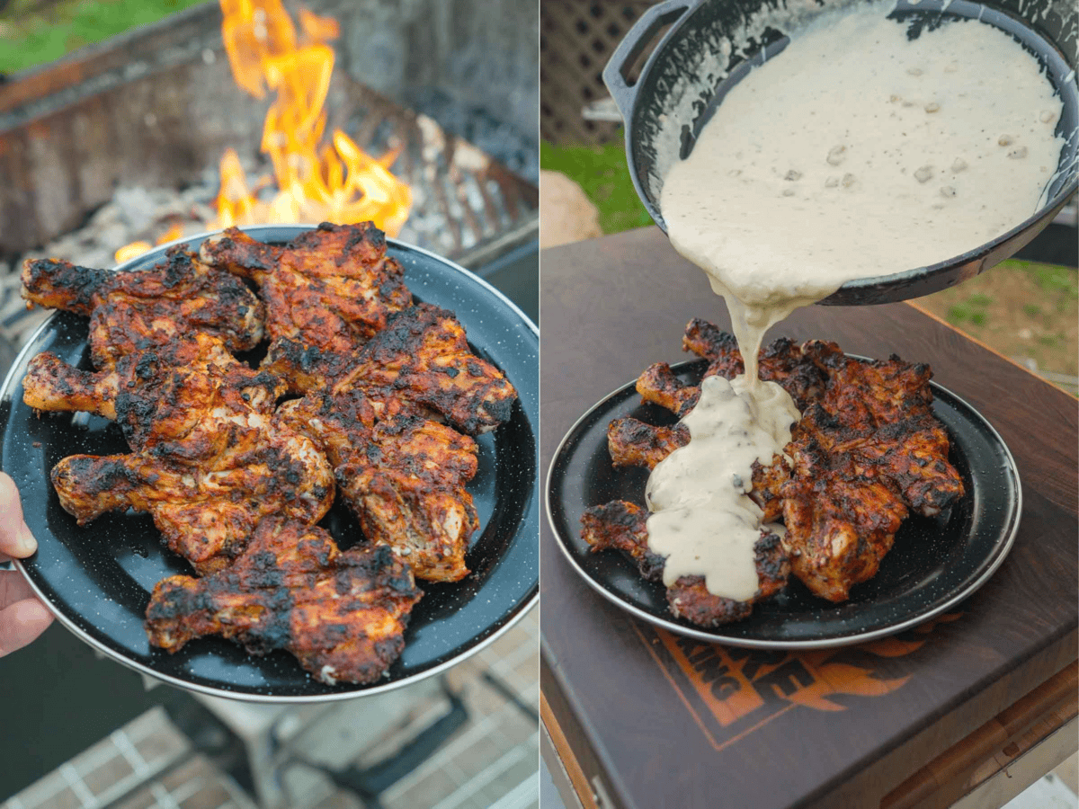 The grilled wings are ready for the best queso sauce you'll ever taste.