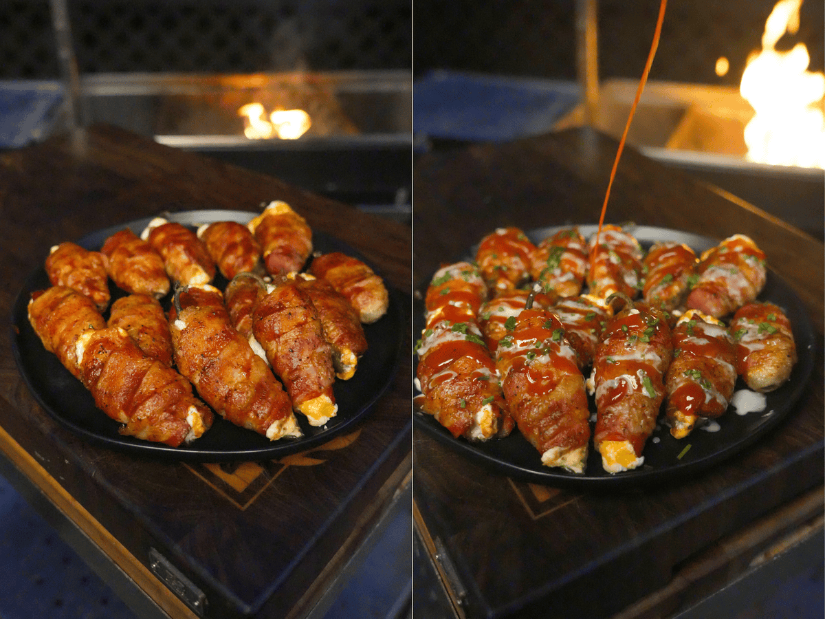 The Venison Jalapeno Poppers are assembled on a serving plate and sprinkled with chopped green scallions for the garnish