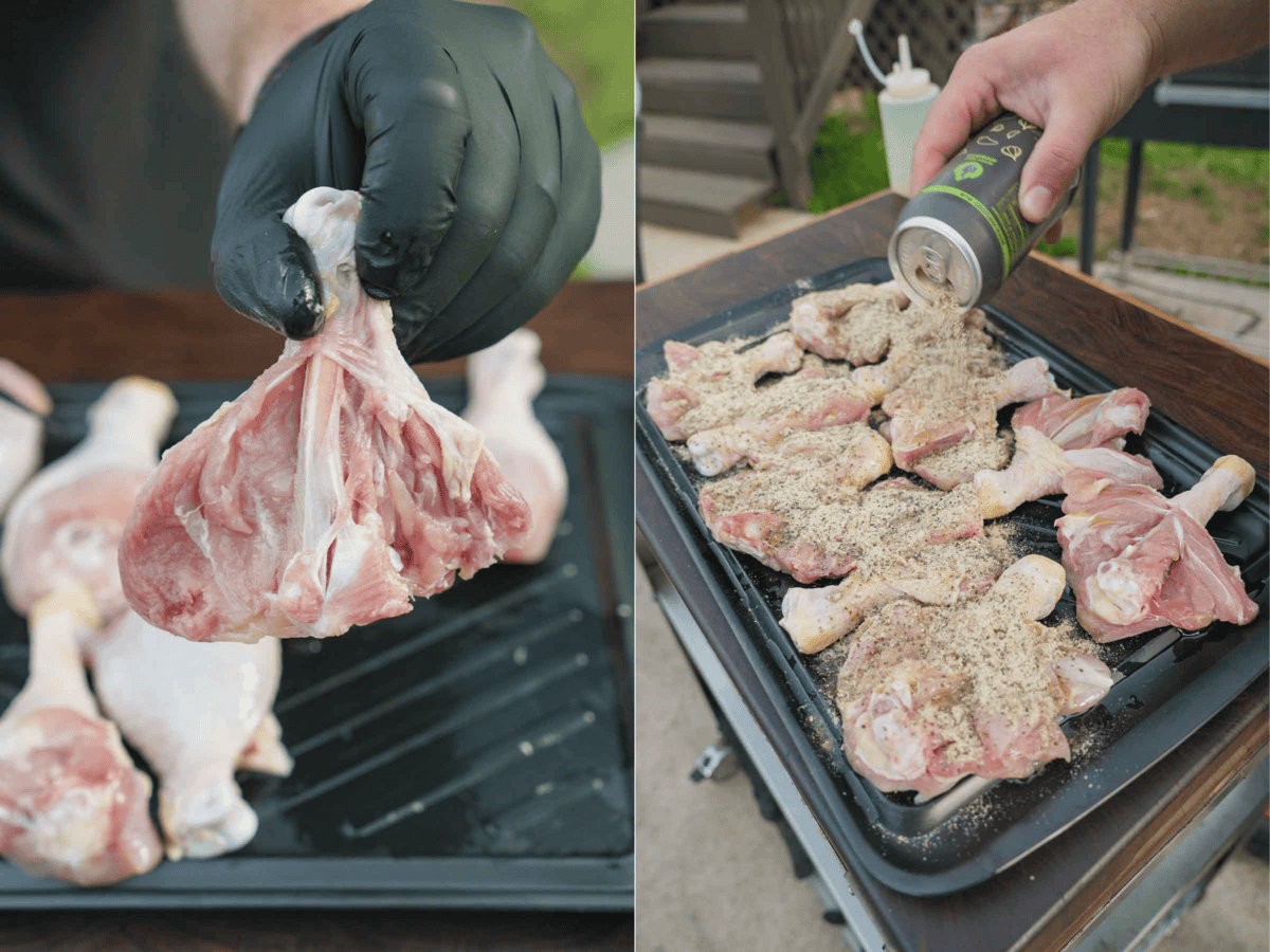 The drumsticks are butterflied with a very sharp knife and then seasoned to perfection.