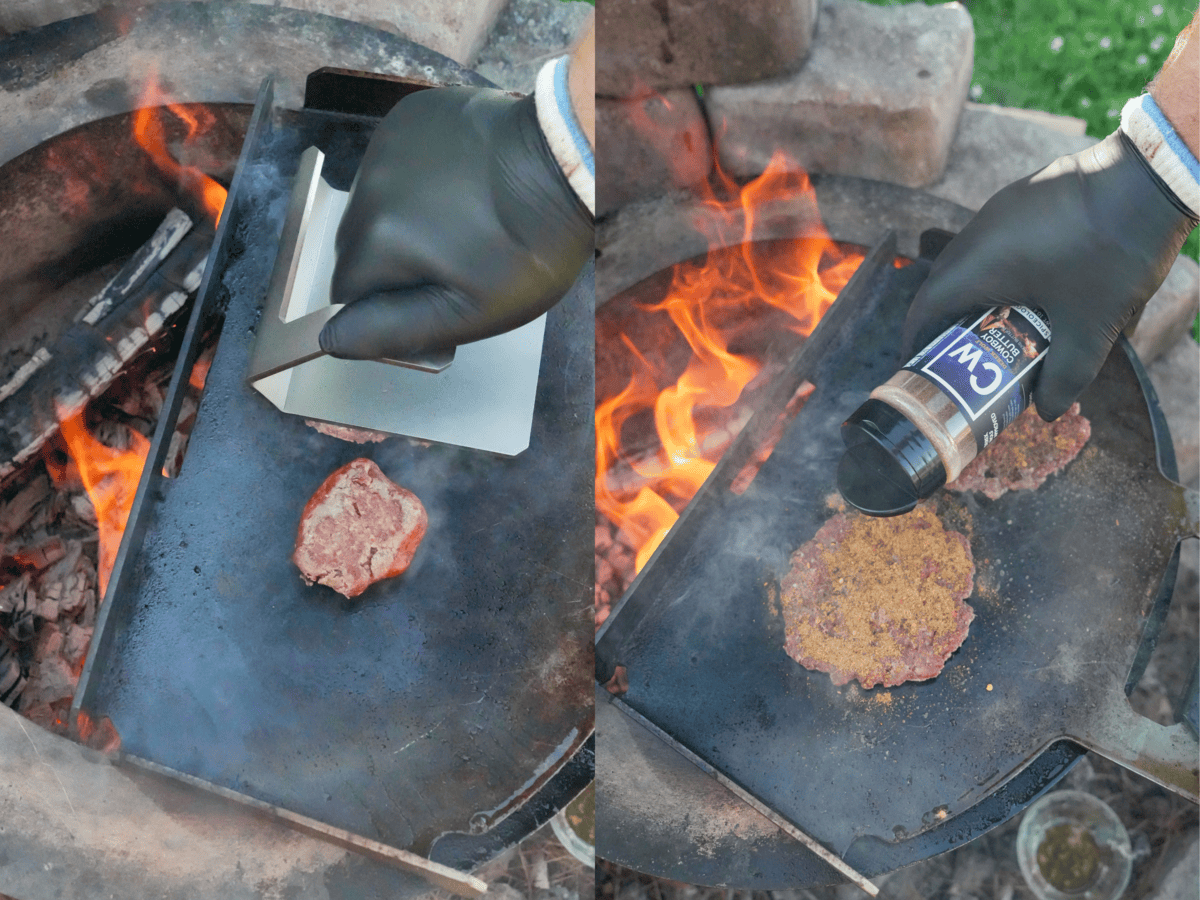 The burgers are seasoned with my spice rub and smashed for fast cooking and epic flavor.