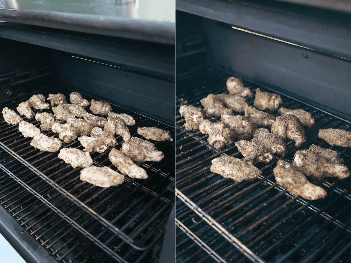 Progress shots of chicken on the smoker
